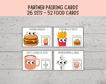Partner Pairing Cards, Classroom Management, Pairing Cards, Peanut Butter and Jelly Partner Pairing, FUN FOODS