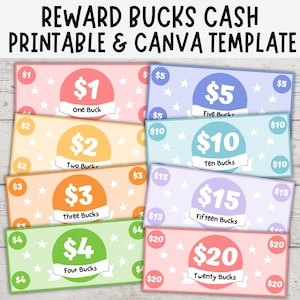 Reward Bucks For Kids, Editable Mom Bucks, Reward Bucks Printable, Good Behavior Bucks Editable, Printable & Canva Templates