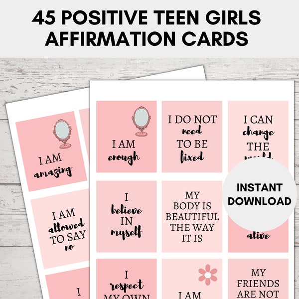 Affirmation Cards Teens, Positive Affirmation Cards For Teenage Girls, Teen Mental Health, Printable Cards, Positive Quotes For Teens