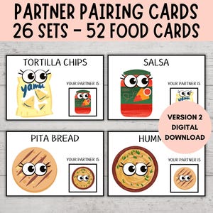 Partnerkarten, Klassenzimmer-Planung, Partnerkarten, Peanut Butter and Jelly Partnerkarten, FUN FOODS VERSION 2
