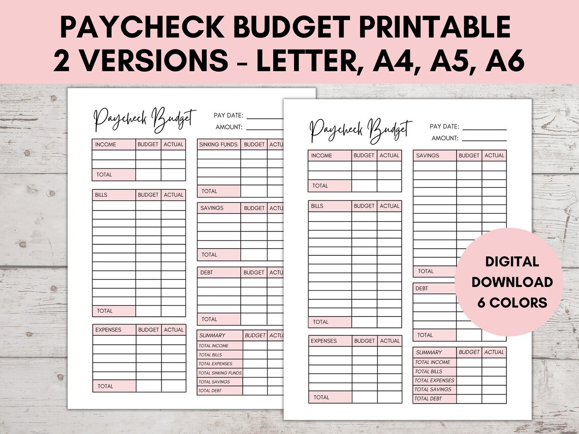 Paycheck Budget Printable PDF Budget by Paycheck Paycheck - Etsy