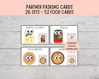Partnerkort, Klassrumshantering, Gruppering Partnerkort, Partnerkort, Jordnötssmör och gelé Partnerkort, FUN FOODS VERSION 2