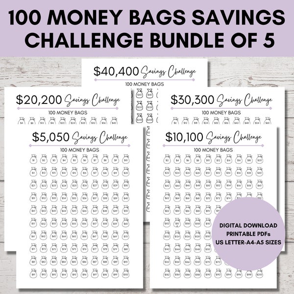 100 Envelope Challenge Printable, Savings Challenge Bundle, Savings Tracker, Money Savings Challenge, Digital Download, PDF