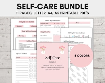 Self care checklist printable bundle, 11-Pack, Self Reflection, Self Care Jar, 30 Day Challenge, Mindfulness Journal, Wellbeing & Wellness