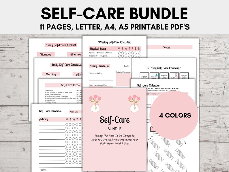Self Care Checklist Printable Bundle, 11-pack, Self Reflection, Self ...