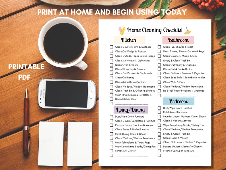 Cleaning Checklist Printable, Cleaning Planner Insert, Cleaning