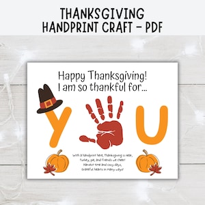 Thanksgiving Handprint Craft, Happy Thanksgiving Handprint Art, Autumn Preschool Kindergarten Handprint Poem, Thankful For You Art