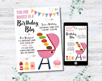 Invitación de barbacoa de cumpleaños, plantilla de invitación de barbacoa editable, plantilla de invitación digital, invitación imprimible, barbacoa de verano