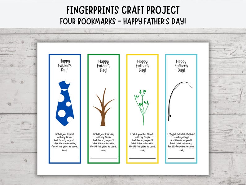 Father's Day Fingerprints Craft Bookmarks, Dad Fingerprint Gift Tags ...