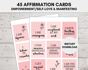 Positive Affirmation Cards Printable, Words of Encouragement Cards, Manifestation Wellbeing Cards, Anxiety Relief Self Care Quotes Deck