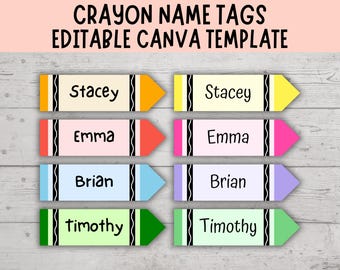 Crayon Name Tags Template, Crayon Name Tags Printable, Crayon Desk Plate Template, Editable Crayon Name Tags Template, Chalkboard Name Tags