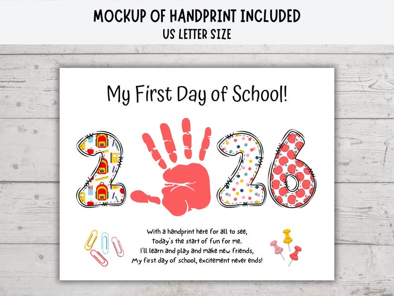 First Day of School 2026 Handprint Craft, Back to School Handprint Art ...