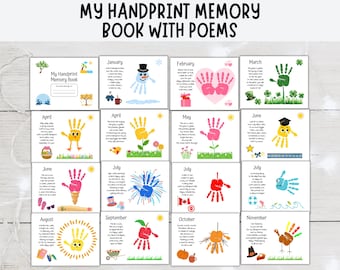 Handprint Memory Book, Monthly Poems Handprint Craft, Year-long Keepsake Art For Kids Activities, Preschool Kindergarten Handprint Poems