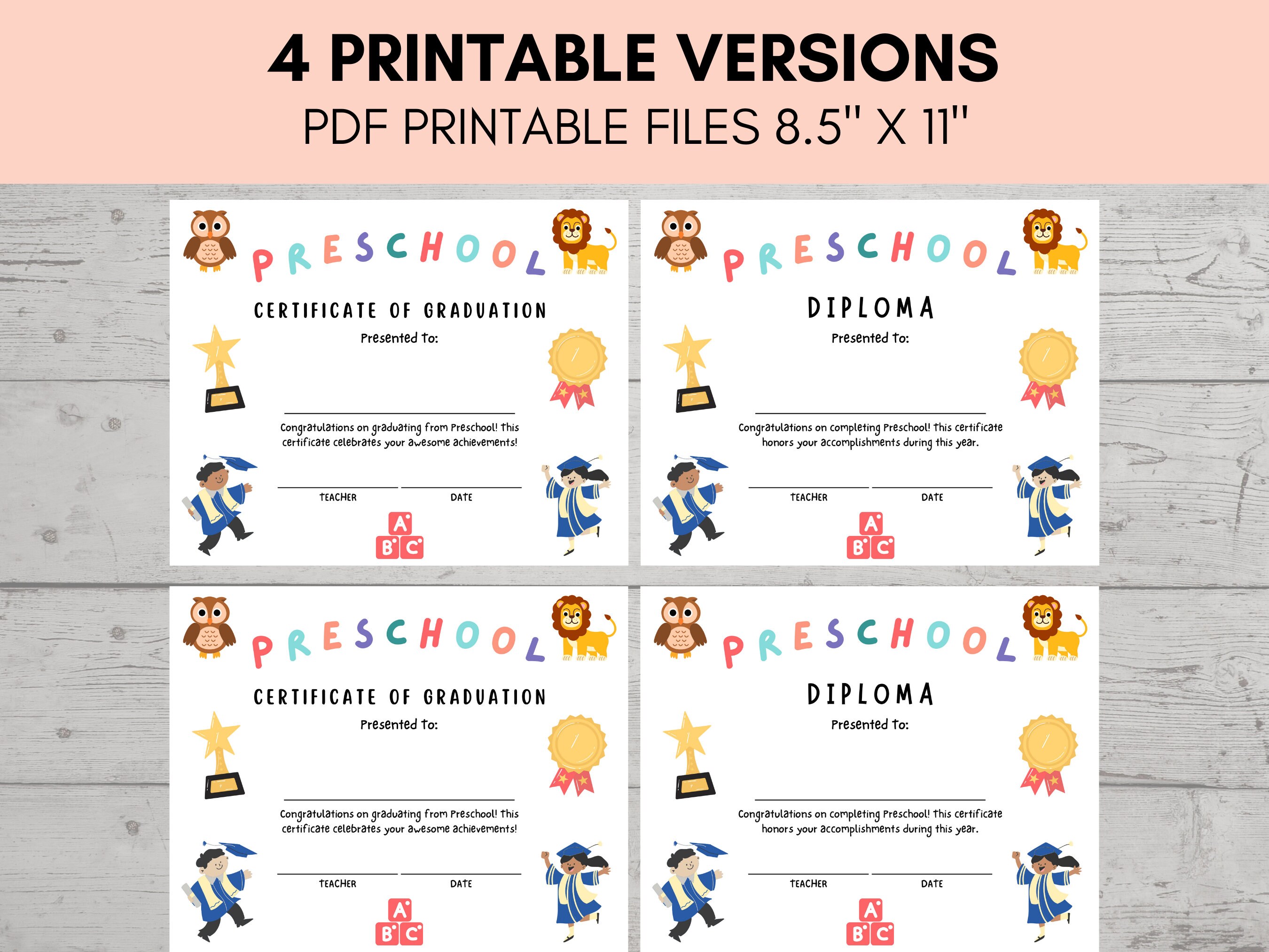 Editable Preschool Certificate, Printable Preschool Diploma, Preschool ...