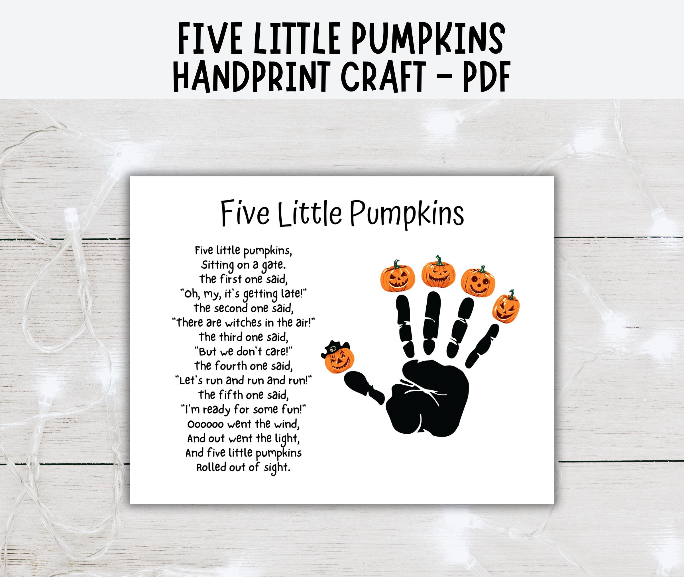 Five Little Pumpkins Handprint Craft, Happy Halloween Handprint Art ...