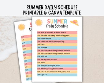 Summer Daily Schedule for Kids, Summer Schedule Printable Editable Canva Template, Kids Summer Schedule Template, Summer Checklist for Kids