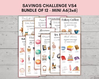 Mini Savings Challenge, Low Income Savings Challenge, A6 Saving Trackers, Budget Binder, Finance Planner, Savings Challenge Bundle of 12 VS4