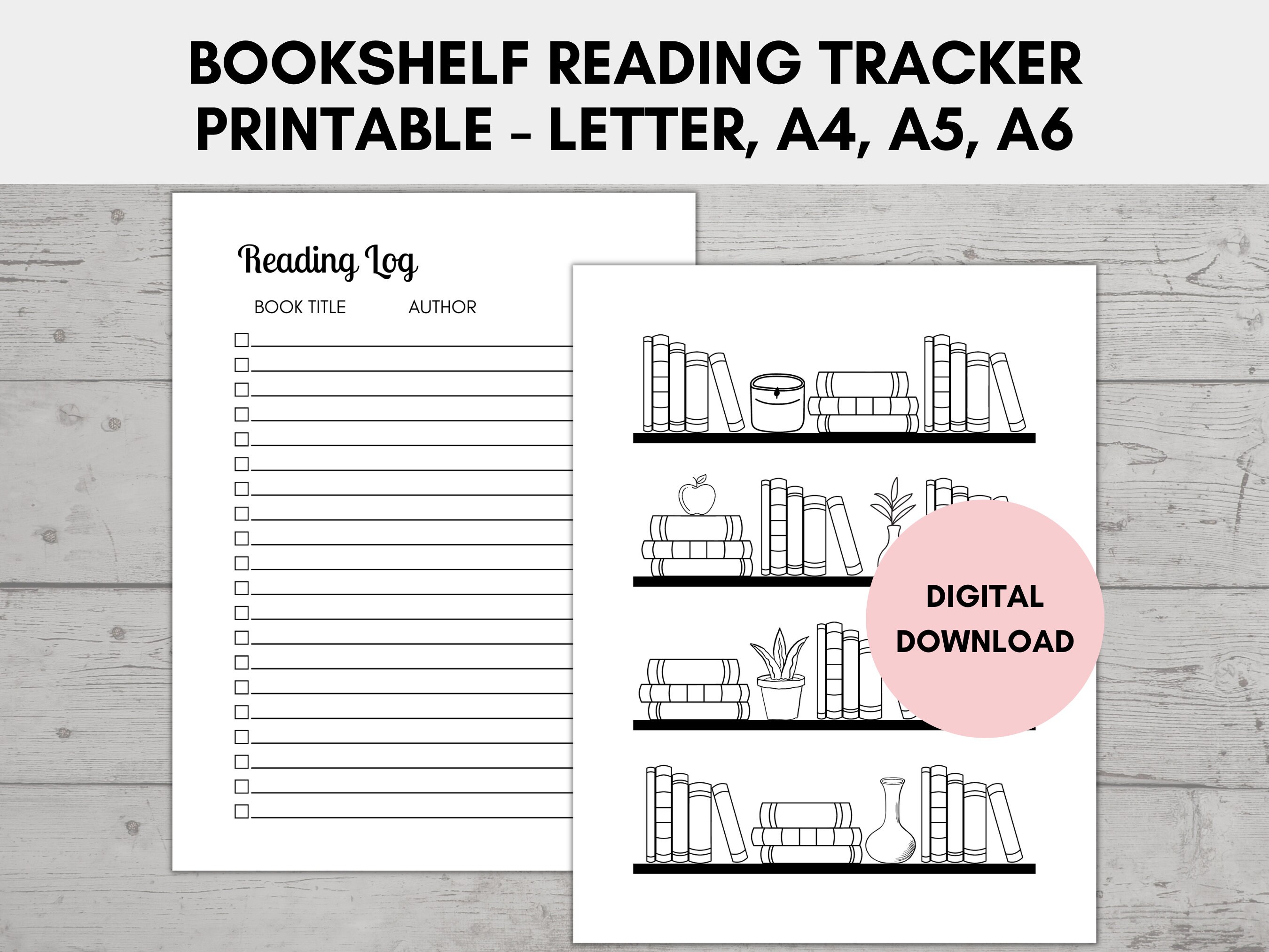 Reading Tracker Printable, Bookshelf Reading Log A4 Letter A5 A6, Book ...