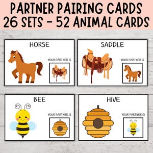 Partnerkarten, Paarkarten für Tiere, Partnerkarten für das Klassenzimmer, Klassenzimmer-Managemt, Partner Match Up, TIERE