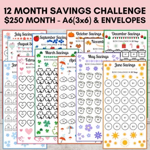 Monthly Savings Challenge, Trackers, Savings Challenge Printable, A6 Mini Savings Challenge 3x6, 12 Months Savings Challenge, Cash Envelopes