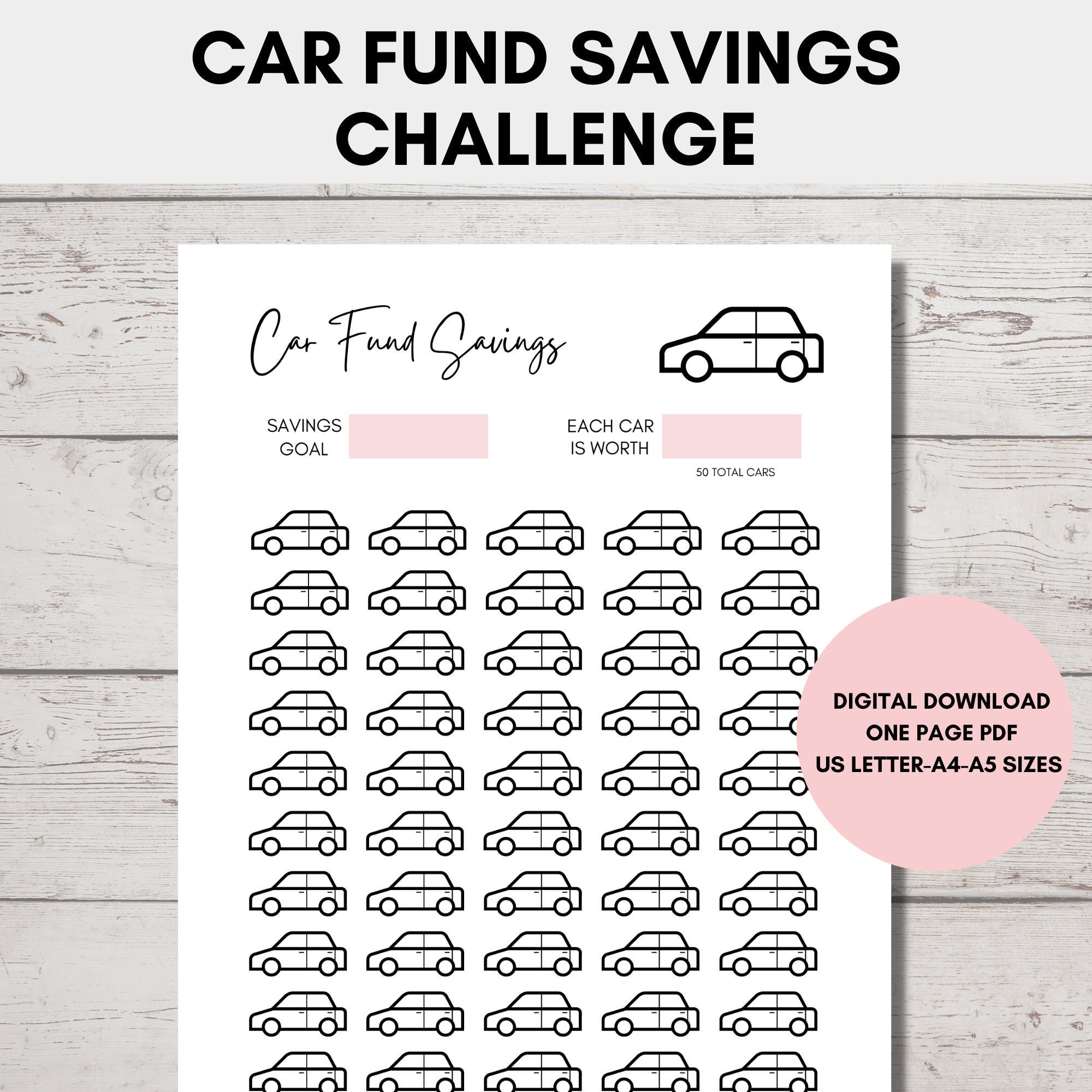car fund savings printable, car fund tracker, money saving