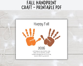 Happy Fall Handprint Craft, 2026, Happy Fall Handprint Art, Autumn Preschool Kindergarten Handprint Poem