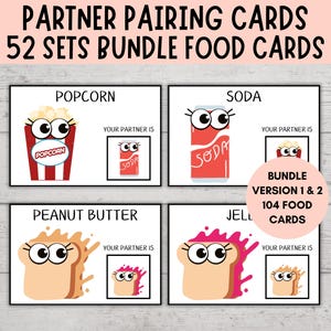 Partnerpaarkarten, Klassenzimmer Partnerkarten, Partnerkarten, Partnerpaar Paarung, FUN FOODS Version 1 & 2 BUNDLE