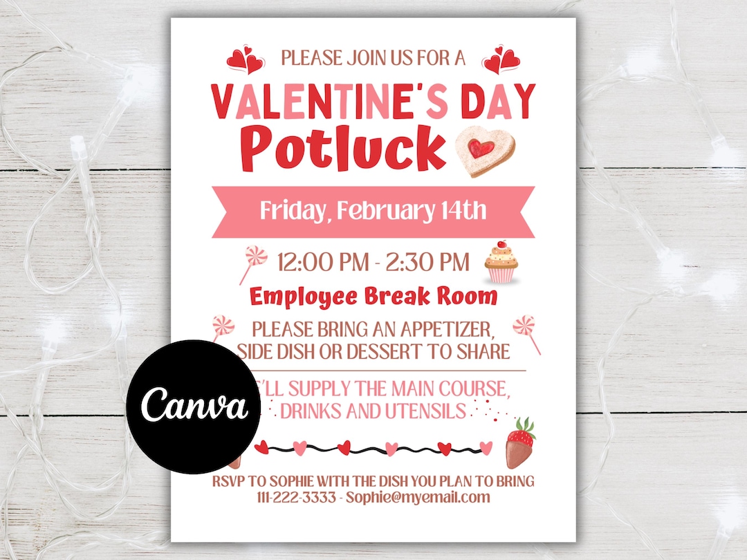 Valentine Potluck Flyer Template, Luncheon Potluck Flyer, Office Party ...
