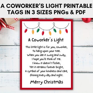 A Coworker's Light Card Tag in 3 Größen, Weihnachtsanhänger, druckbare Karte Gedicht für Kollegen, Instant Download