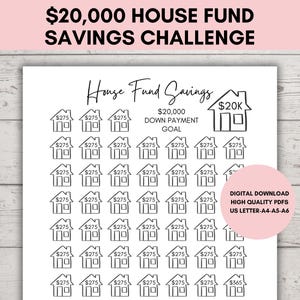 20K House Savings Challenge Printable, 20k Home Money Savings Challenge, Finance Tracker, House Down Payment PDF, US Letter, A4, A5, A6