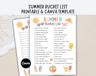Summer Bucket List Printable, Editable Summer Bucket List, Bucket List Template, Summer Template For Kids, Summer Activities Checklist