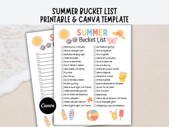 Summer Bucket List Printable, Editable Summer Bucket List, Bucket List Template, Summer Template For Kids, Summer Activities Checklist