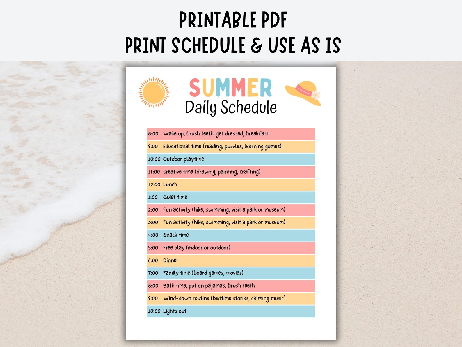 Summer Daily Schedule for Kids, Summer Schedule Printable Editable ...