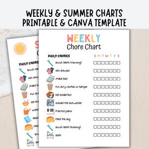 Chore Chart For Kids, Summer Chore Chart Editable, Weekly Chore Chart Pictures, Kids Chore Chart Editable, Printable Summer Checklists