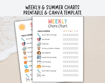 Chore Chart For Kids, Summer Chore Chart Editable, Weekly Chore Chart Pictures, Kids Chore Chart Editable, Printable Summer Checklists