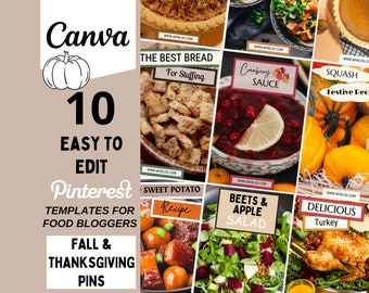 Pinterest Templates Food Blogger, Pinterest Pin Templates, Food Pins, Recipe Template, Food Blogger, 10 FALL & THANKSGIVING PINS