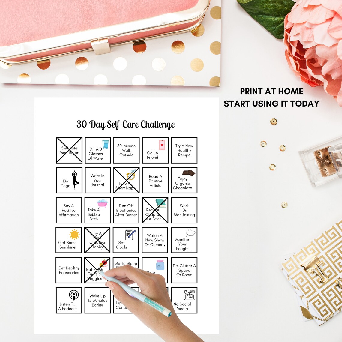 Self Care Challenge 30 Day Printable PDF Weekly Self Care | Etsy