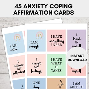 Tarjetas para afrontar la ansiedad, Tarjetas de afirmación imprimibles, Tarjetas de ansiedad, Reducción del estrés, Tarjetas de cuidado personal, 45 tarjetas flash de habilidades para afrontar la ansiedad