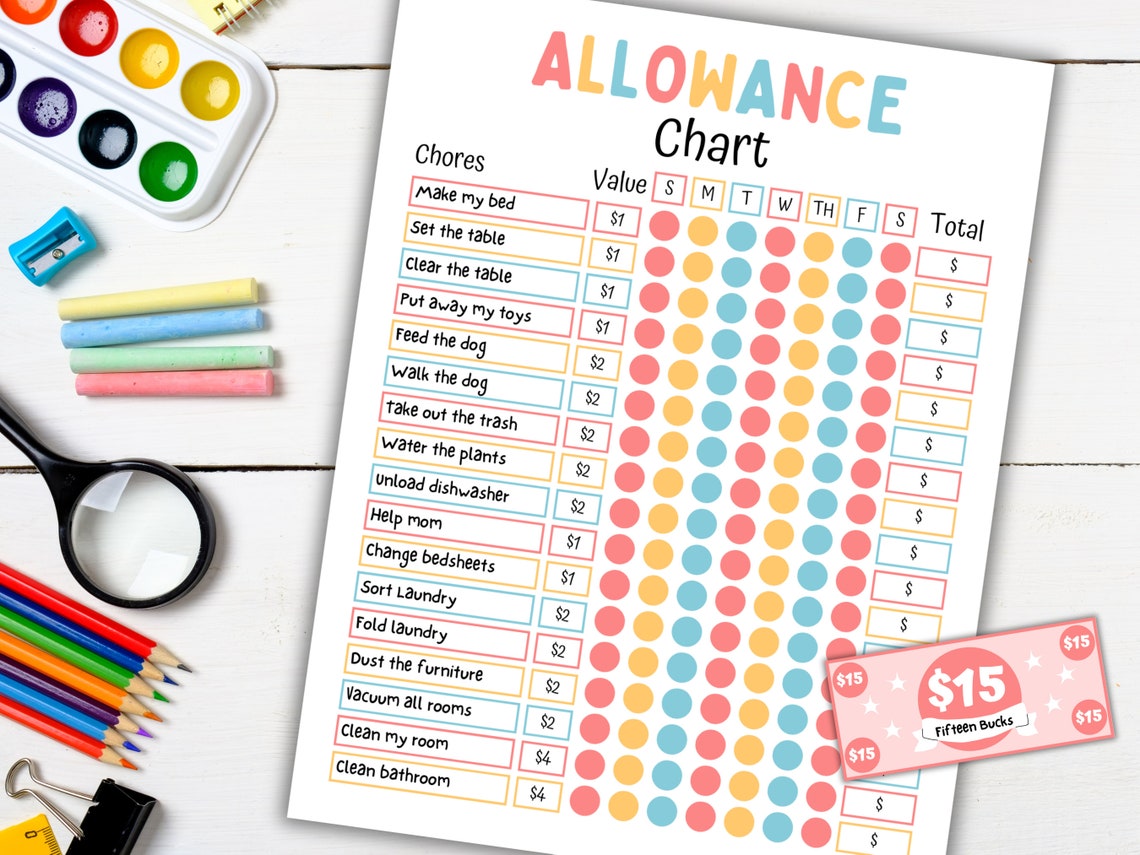 Allowance Chart for Kids, Reward Bucks Printable, Reward Chart ...