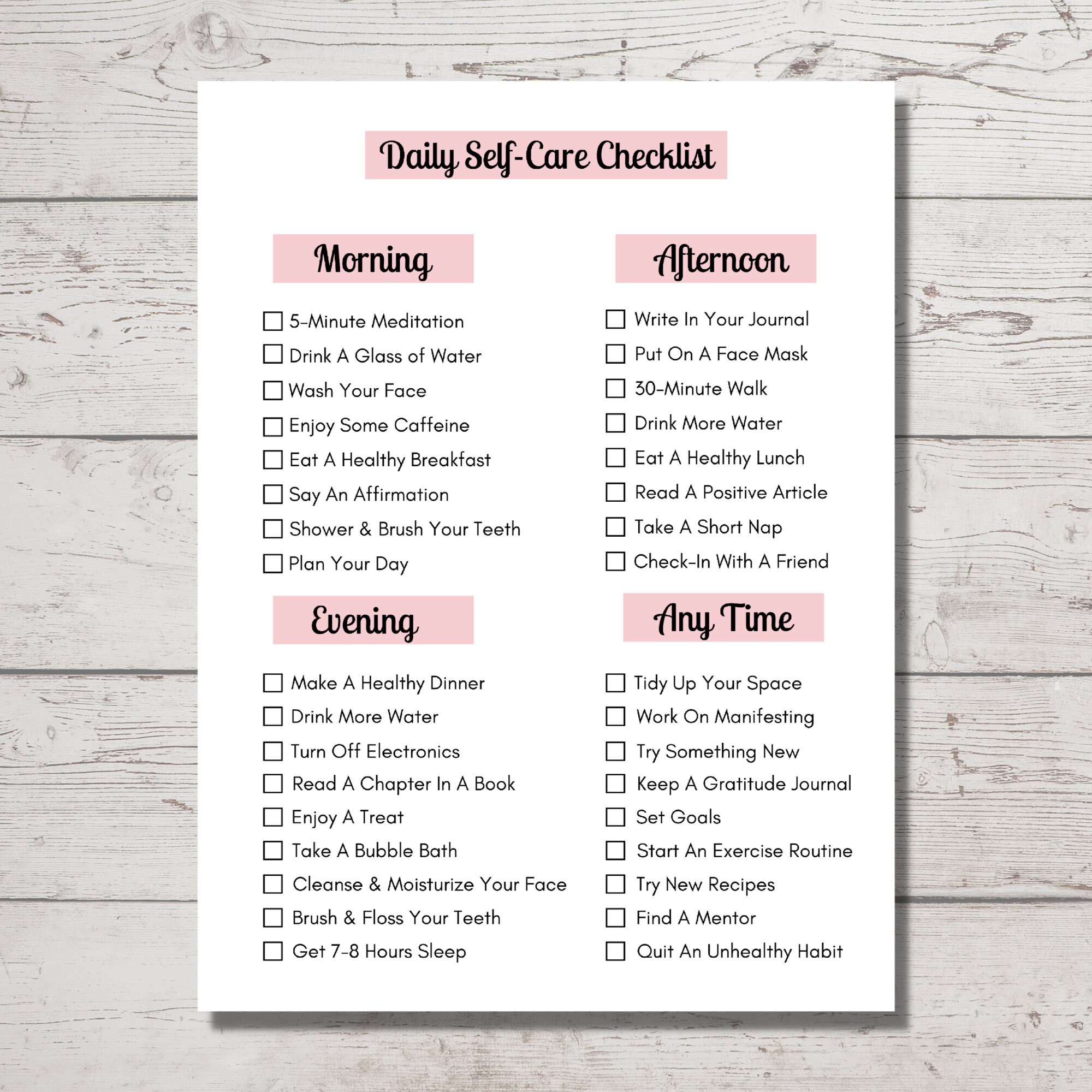 Self Care Checklist Printable, Self Care Planner, Daily Self Care Habit ...