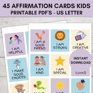 毎日印刷できる子供向けの肯定カード、45 のやる気を起こさせるポジティブな肯定、子供向けの肯定カード、幼稚園向けの肯定