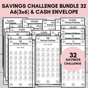 A6 Savings Challenge Printable, Savings Challenge Bundle, A6 Sized Mini Savings Challenge Trackers, 1000 Savings Challenge, Set Of 32