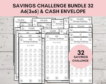 A6 Savings Challenge Printable, Savings Challenge Bundle, A6 Sized Mini Savings Challenge Trackers, 1000 Savings Challenge, Set Of 32