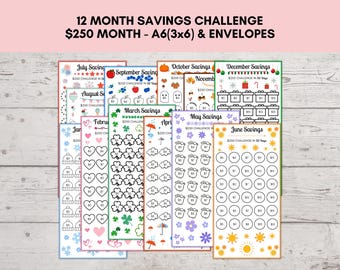 Monthly Savings Challenge, Trackers, Savings Challenge Printable, A6 Mini Savings Challenge 3x6, 12 Months Savings Challenge, Cash Envelopes