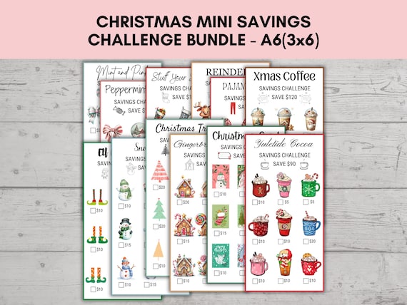 Mini Savings Challenge, CHRISTMAS Low Income Savings Challenge, A6 Saving Trackers, Budget Finance Planner, Savings Challenge Bundle of 12