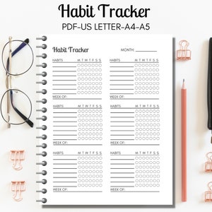 Tracker abitudini settimanale stampabile, modello tracker abitudini, tracker routine, sfida abitudini di 7 giorni, LETTERA USA, A4, A5, Download istantaneo