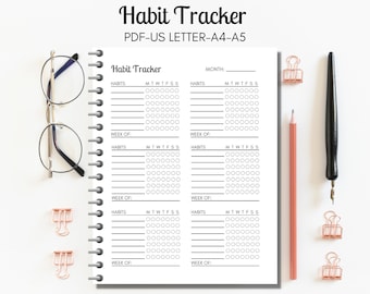 Weekly Habit Tracker Printable, Habit Tracker Template, Routine Tracker, 7 Day Habit Challenge, US LETTER, A4, A5, Instant Download