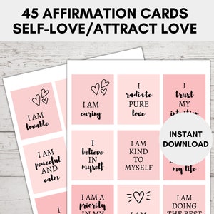 Tarjetas de afirmación imprimibles, tarjetas de afirmación positiva, tarjetas de amor propio, tarjetas de atracción de amor, baraja de tarjetas de afirmación, descarga digital