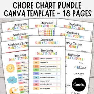 Editable Kids Chore Chart Bundle, Kids Daily Checklist, Behavior, Allowance, Consequences Charts, Weekly Chore Chart Pictures, Checklists