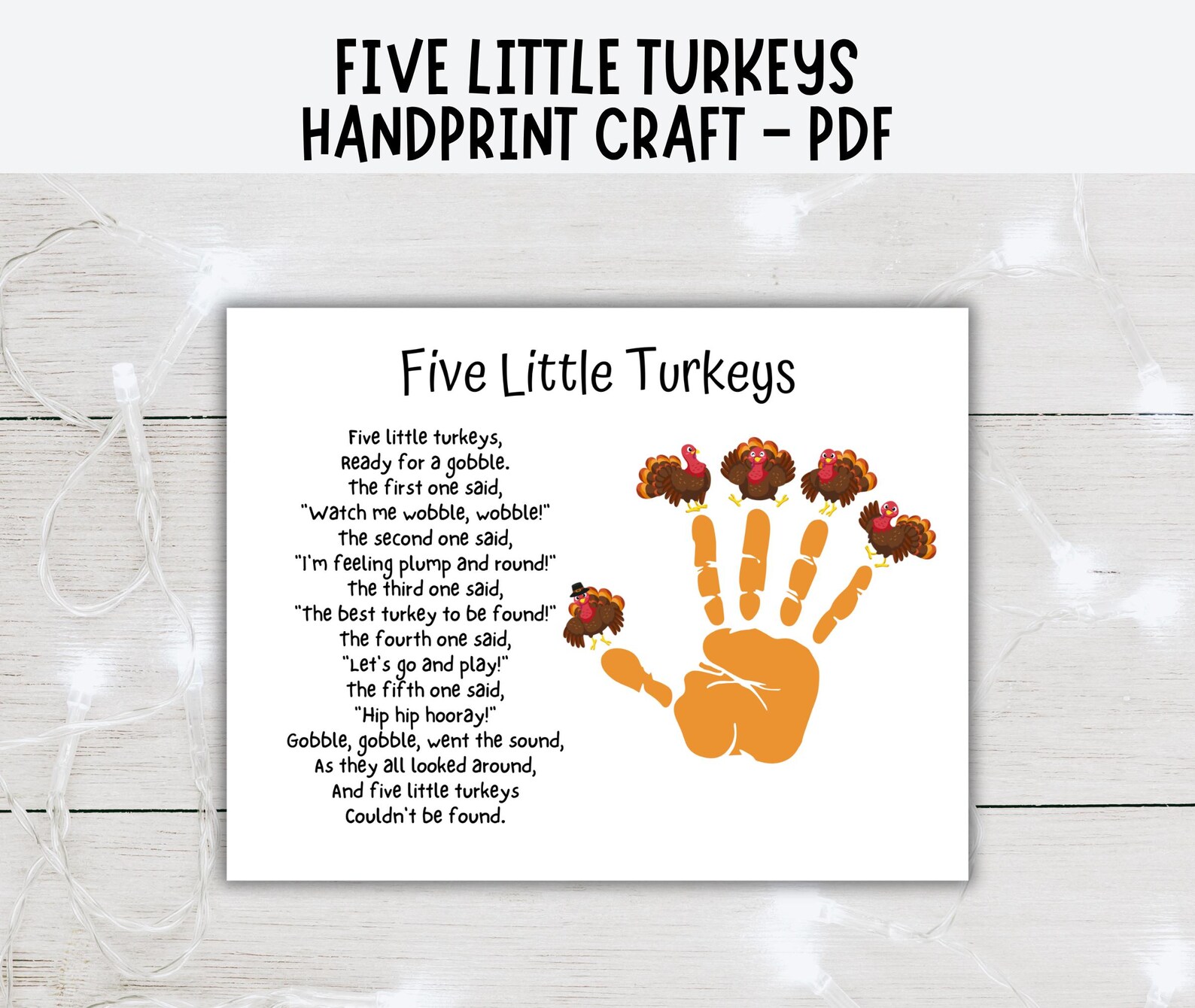 Five Little Turkeys Handprint Craft, Thanksgiving Handprint Craft for ...